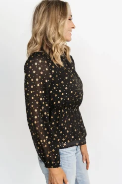 Baltic Born blouses + shirts|Chandra Peplum Top | Black + Gold