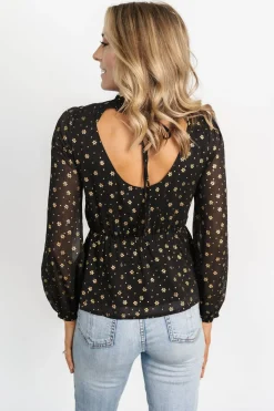 Baltic Born blouses + shirts|Chandra Peplum Top | Black + Gold
