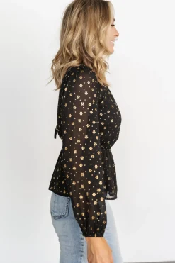 Baltic Born blouses + shirts|Chandra Peplum Top | Black + Gold