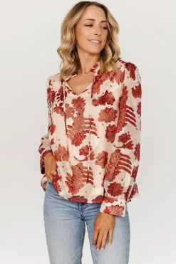 Baltic Born blouses + shirts|Charlotte Tie Blouse | Cream + Rust