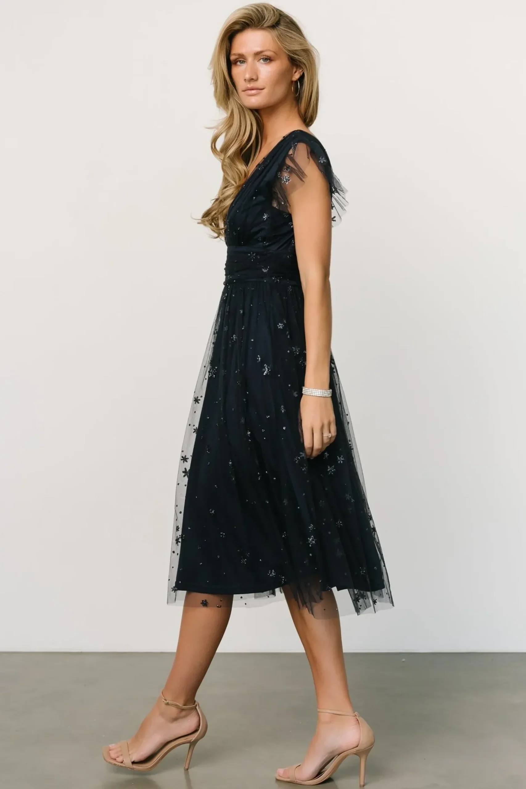 Baltic Born COMING SOON|Chiara Shimmer Midi Dress | Navy