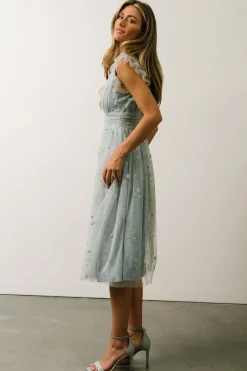 Baltic Born COMING SOON|Chiara Shimmer Midi Dress | Dusty Blue + Silver