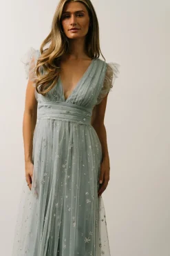 Baltic Born COMING SOON|Chiara Shimmer Midi Dress | Dusty Blue + Silver