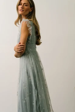 Baltic Born COMING SOON|Chiara Shimmer Midi Dress | Dusty Blue + Silver