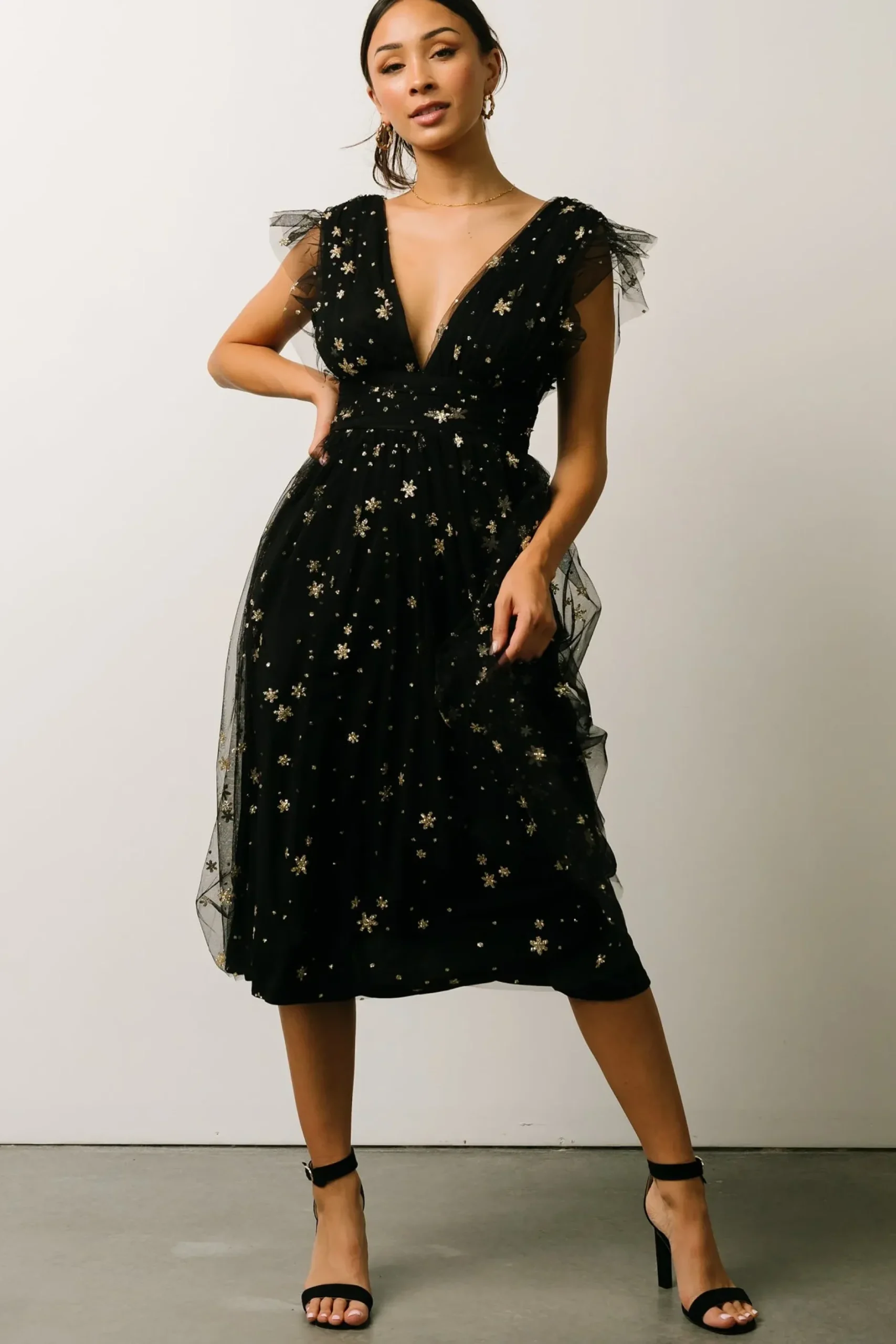 Baltic Born COMING SOON|Chiara Shimmer Midi Dress | Black + Gold