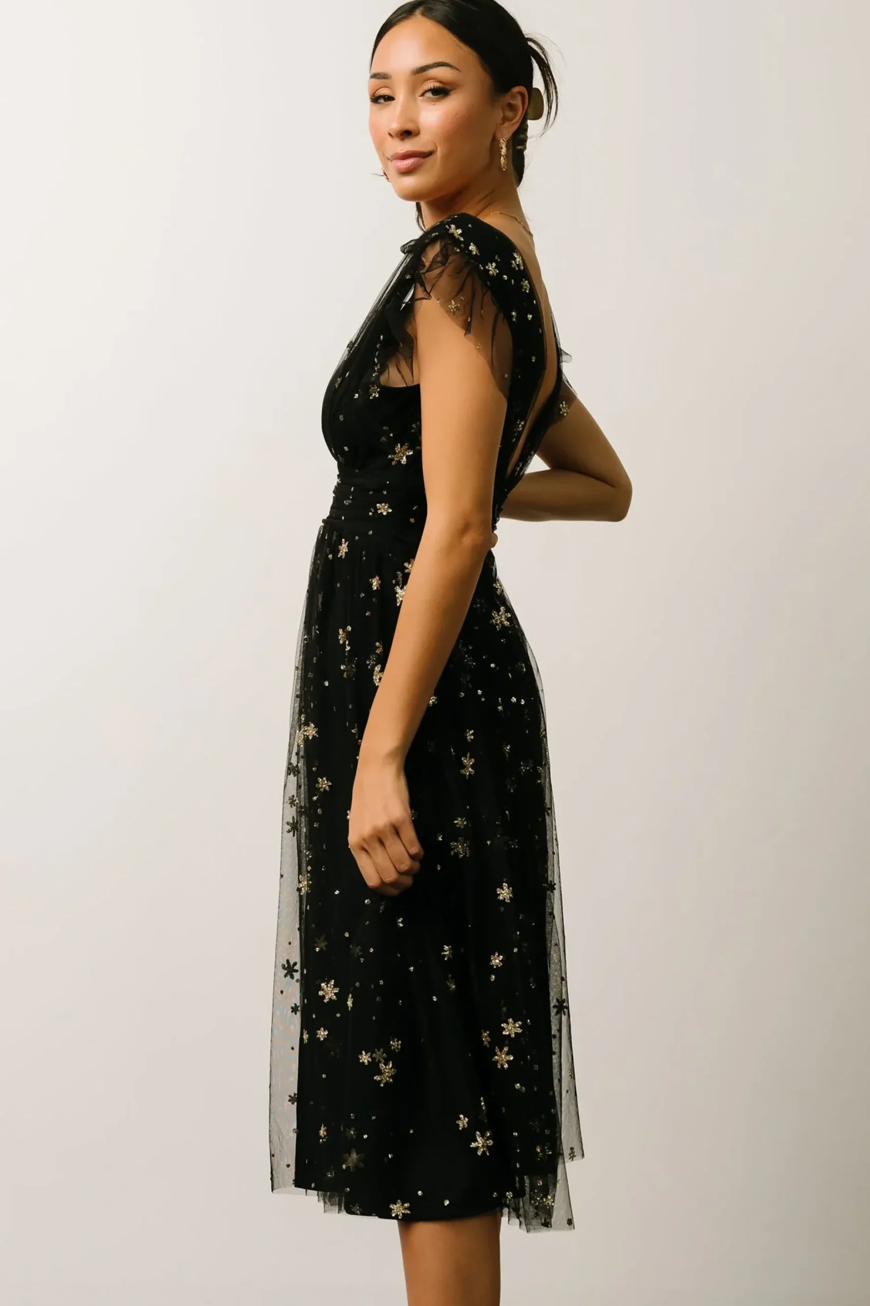 Baltic Born COMING SOON|Chiara Shimmer Midi Dress | Black + Gold