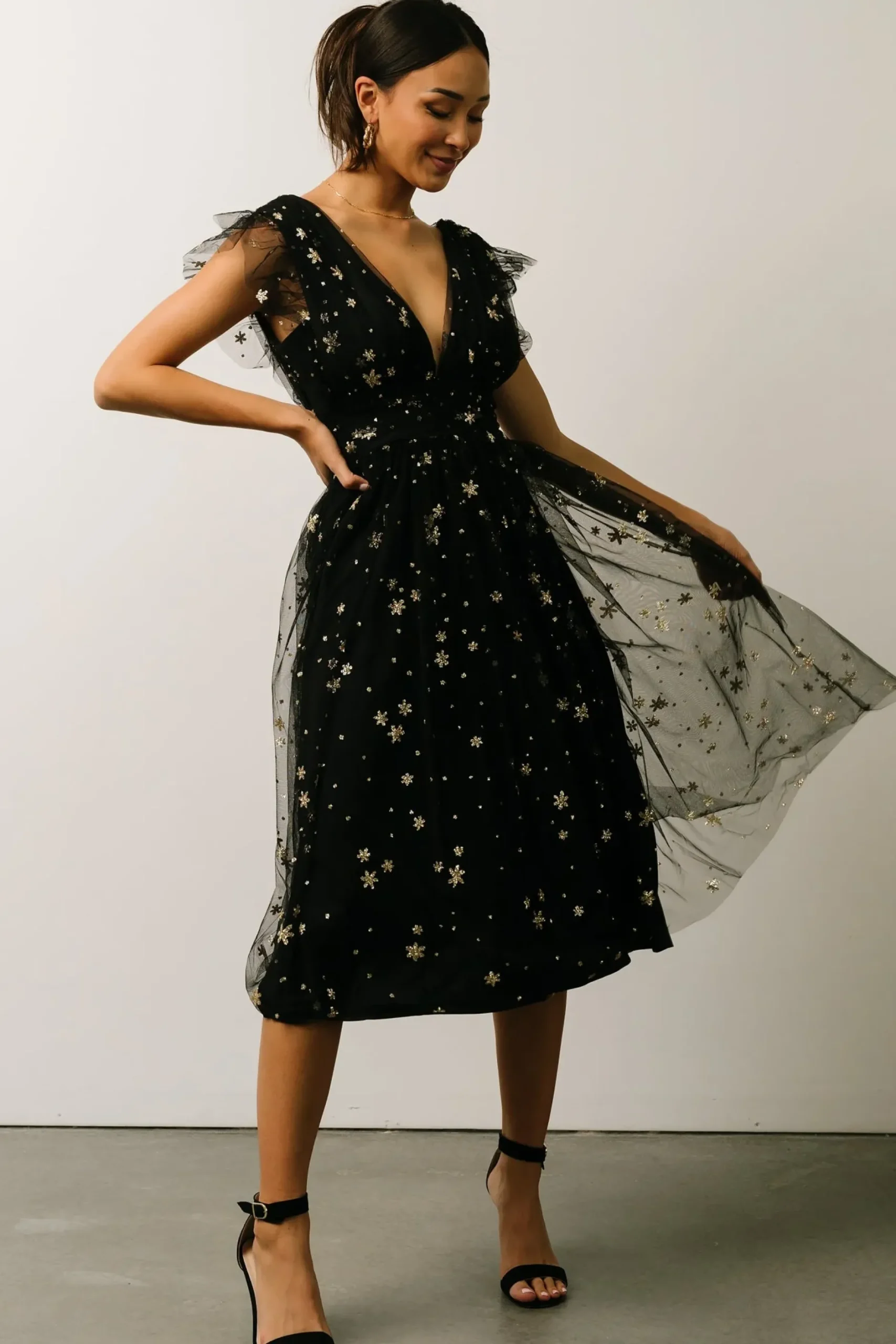 Baltic Born COMING SOON|Chiara Shimmer Midi Dress | Black + Gold