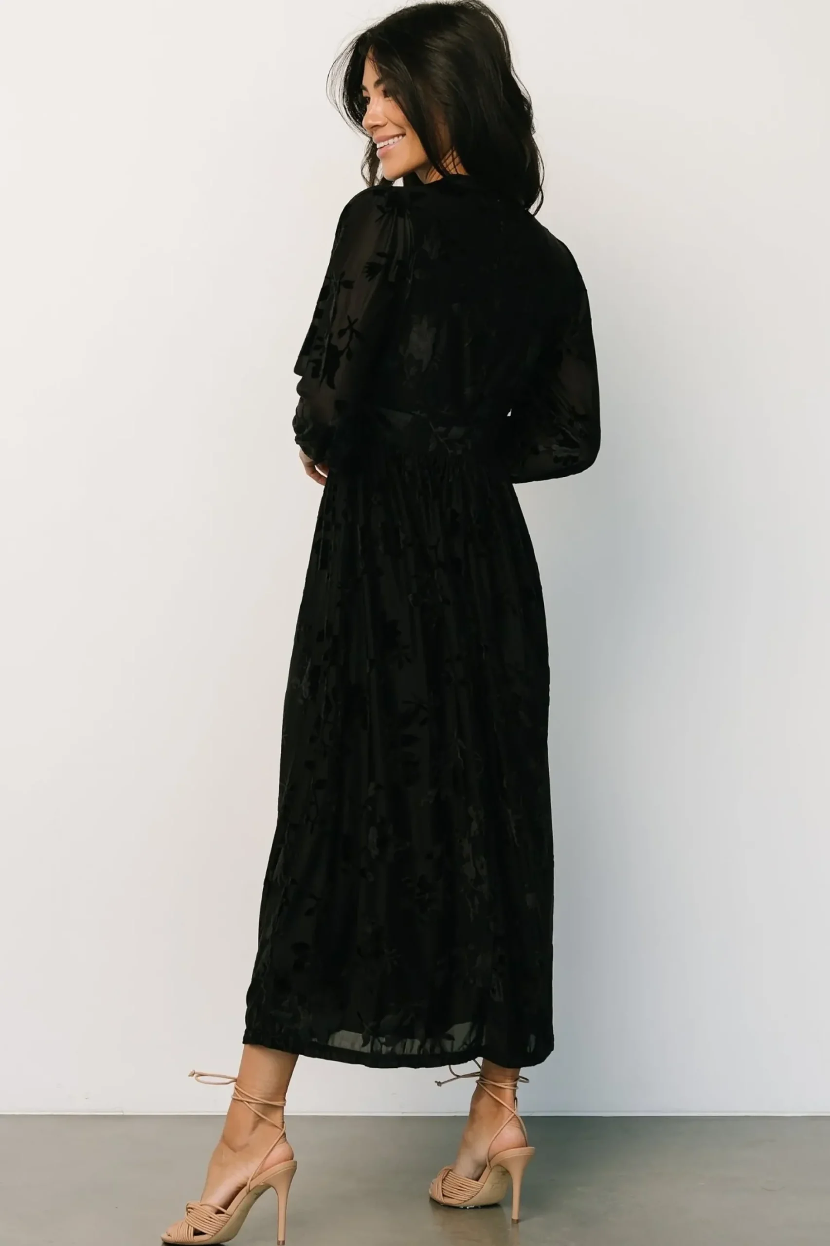 Baltic Born midi dresses|WEDDING SUITE|Christine Velvet Embossed Midi Dress | Black