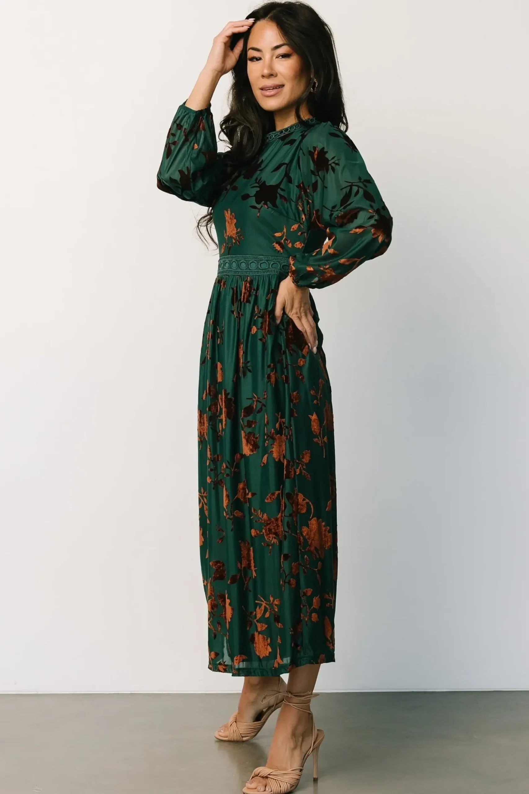 Baltic Born midi dresses|WEDDING SUITE|Christine Velvet Embossed Midi Dress | Jade