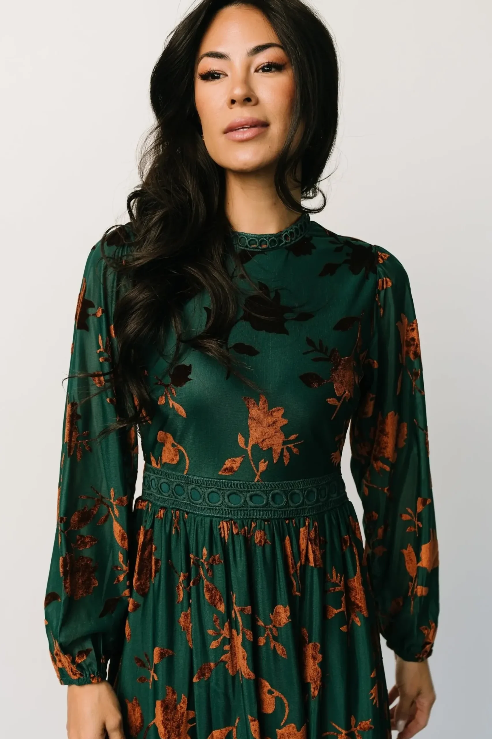 Baltic Born midi dresses|WEDDING SUITE|Christine Velvet Embossed Midi Dress | Jade