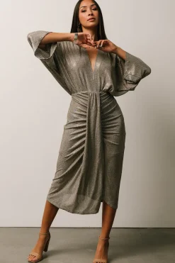 Baltic Born midi dresses|WEDDING SUITE|Ciara Ruched Midi Dress | Silver Metallic