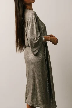 Baltic Born midi dresses|WEDDING SUITE|Ciara Ruched Midi Dress | Silver Metallic