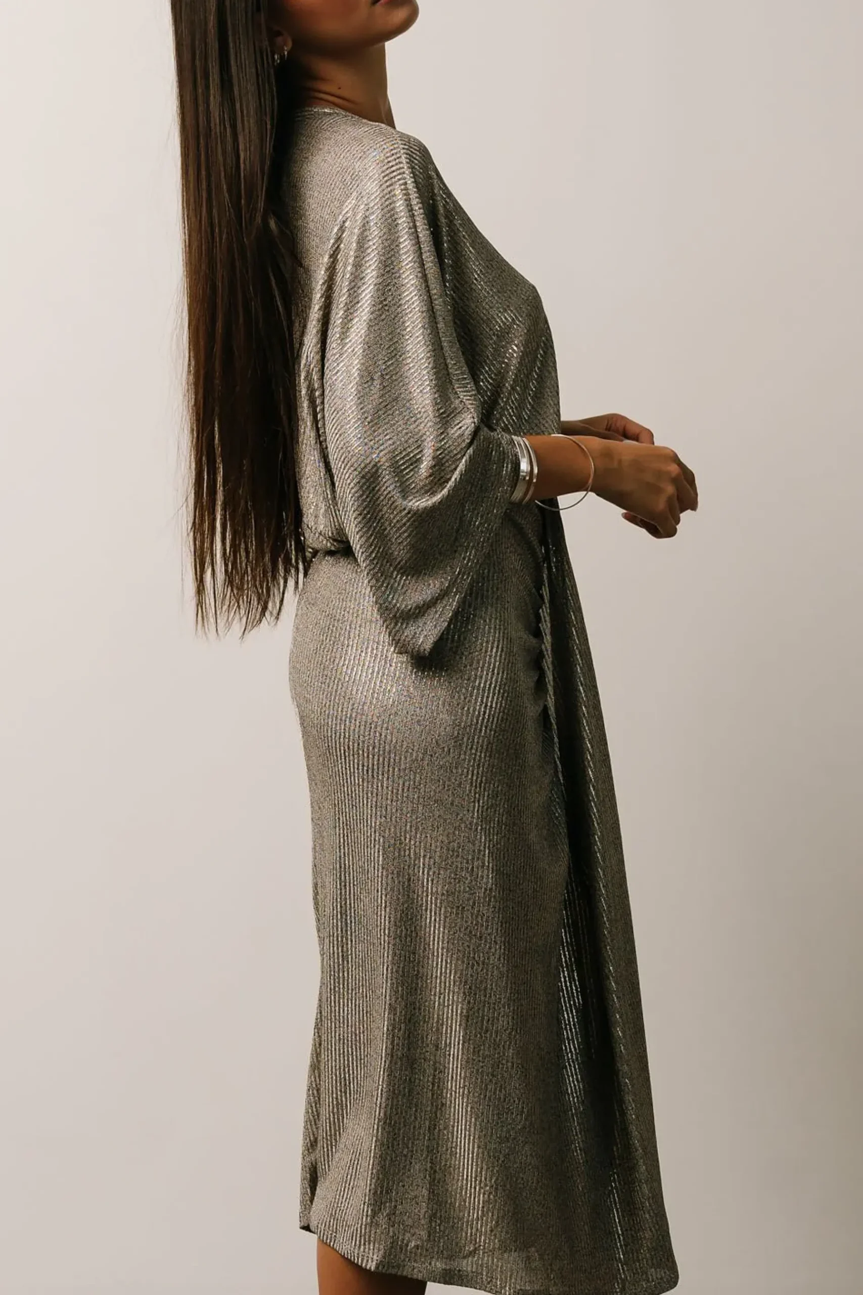 Baltic Born midi dresses|WEDDING SUITE|Ciara Ruched Midi Dress | Silver Metallic