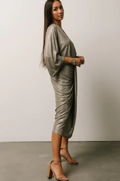 Baltic Born midi dresses|WEDDING SUITE|Ciara Ruched Midi Dress | Silver Metallic