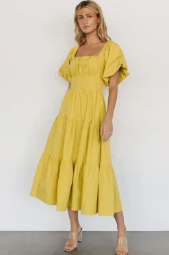 Baltic Born midi dresses|Cindy Puff Sleeve Tiered Dress | Lemongrass