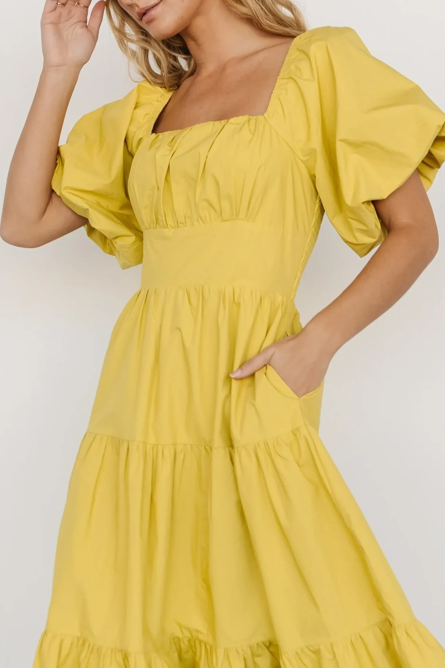 Baltic Born midi dresses|Cindy Puff Sleeve Tiered Dress | Lemongrass