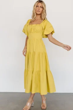 Baltic Born midi dresses|Cindy Puff Sleeve Tiered Dress | Lemongrass