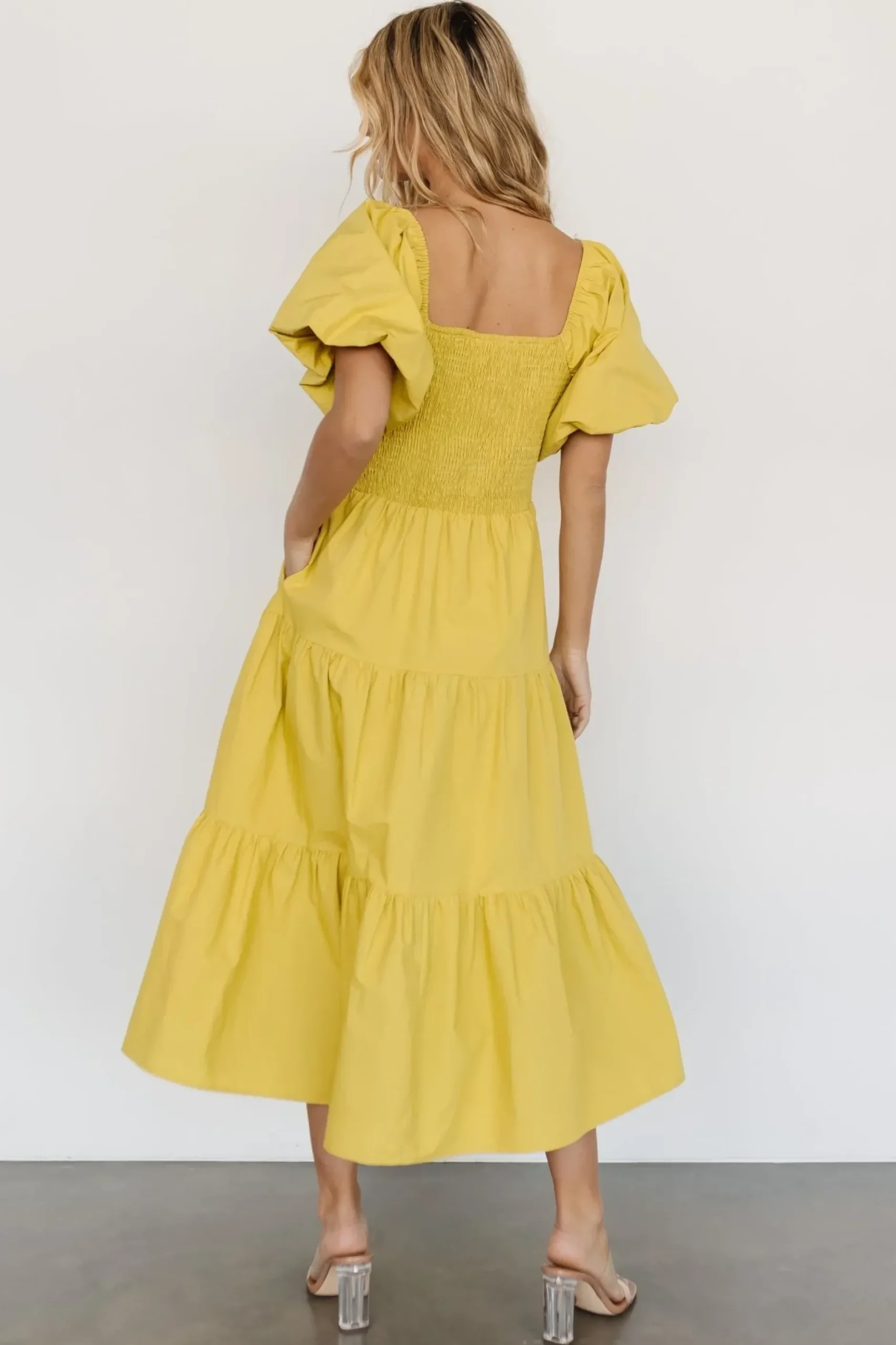 Baltic Born midi dresses|Cindy Puff Sleeve Tiered Dress | Lemongrass