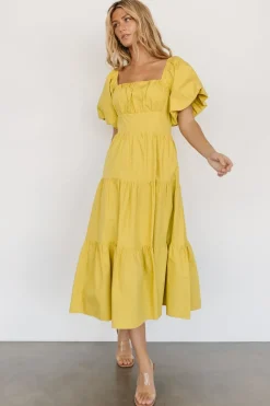 Baltic Born midi dresses|Cindy Puff Sleeve Tiered Dress | Lemongrass
