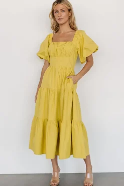 Baltic Born midi dresses|Cindy Puff Sleeve Tiered Dress | Lemongrass