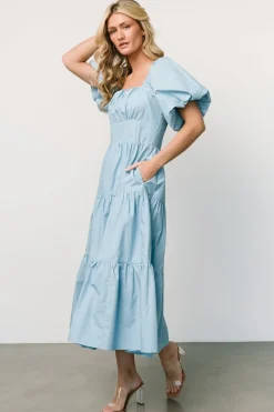 Baltic Born midi dresses|Cindy Puff Sleeve Tiered Dress | Blue