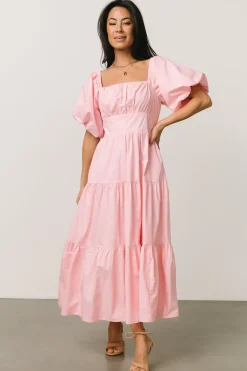 Baltic Born midi dresses|Cindy Puff Sleeve Tiered Dress | Pink
