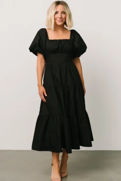 Baltic Born midi dresses|Cindy Puff Sleeve Tiered Dress | Black