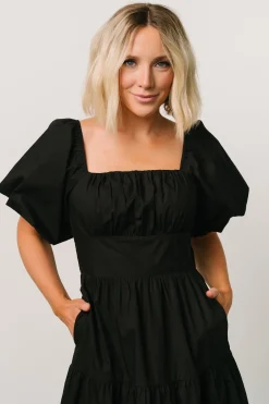 Baltic Born midi dresses|Cindy Puff Sleeve Tiered Dress | Black