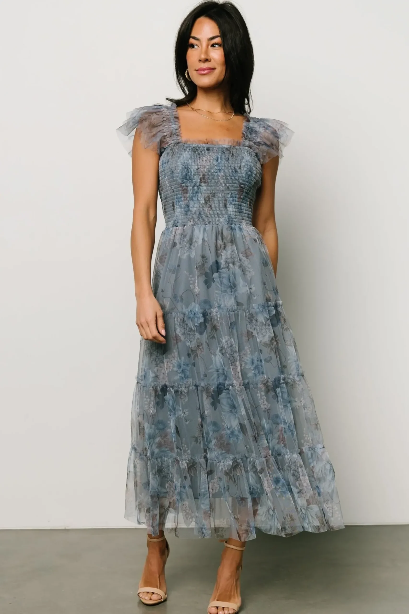 Baltic Born COMING SOON|Clementine Tulle Midi Dress | Dusty Blue Floral