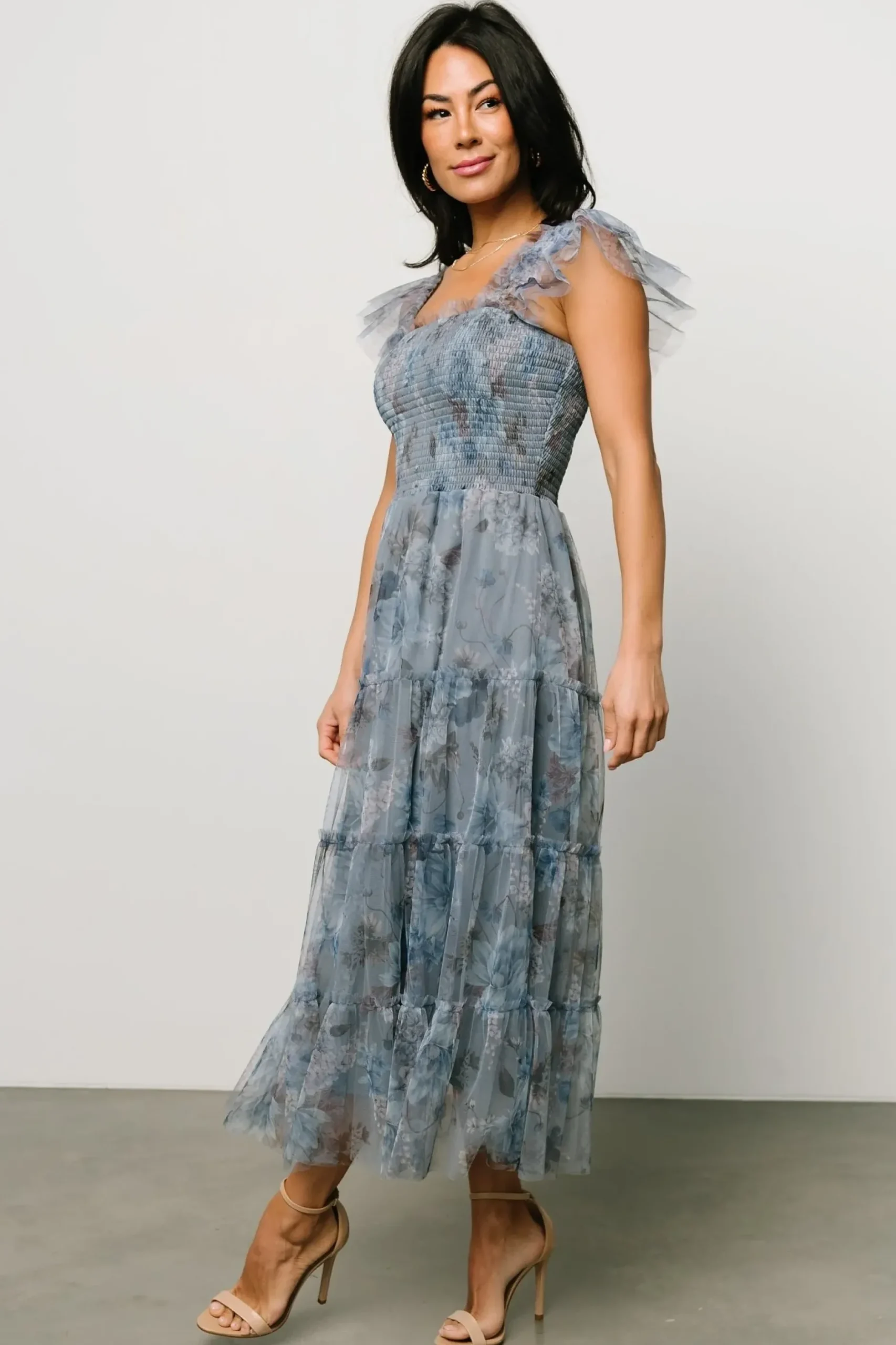 Baltic Born COMING SOON|Clementine Tulle Midi Dress | Dusty Blue Floral