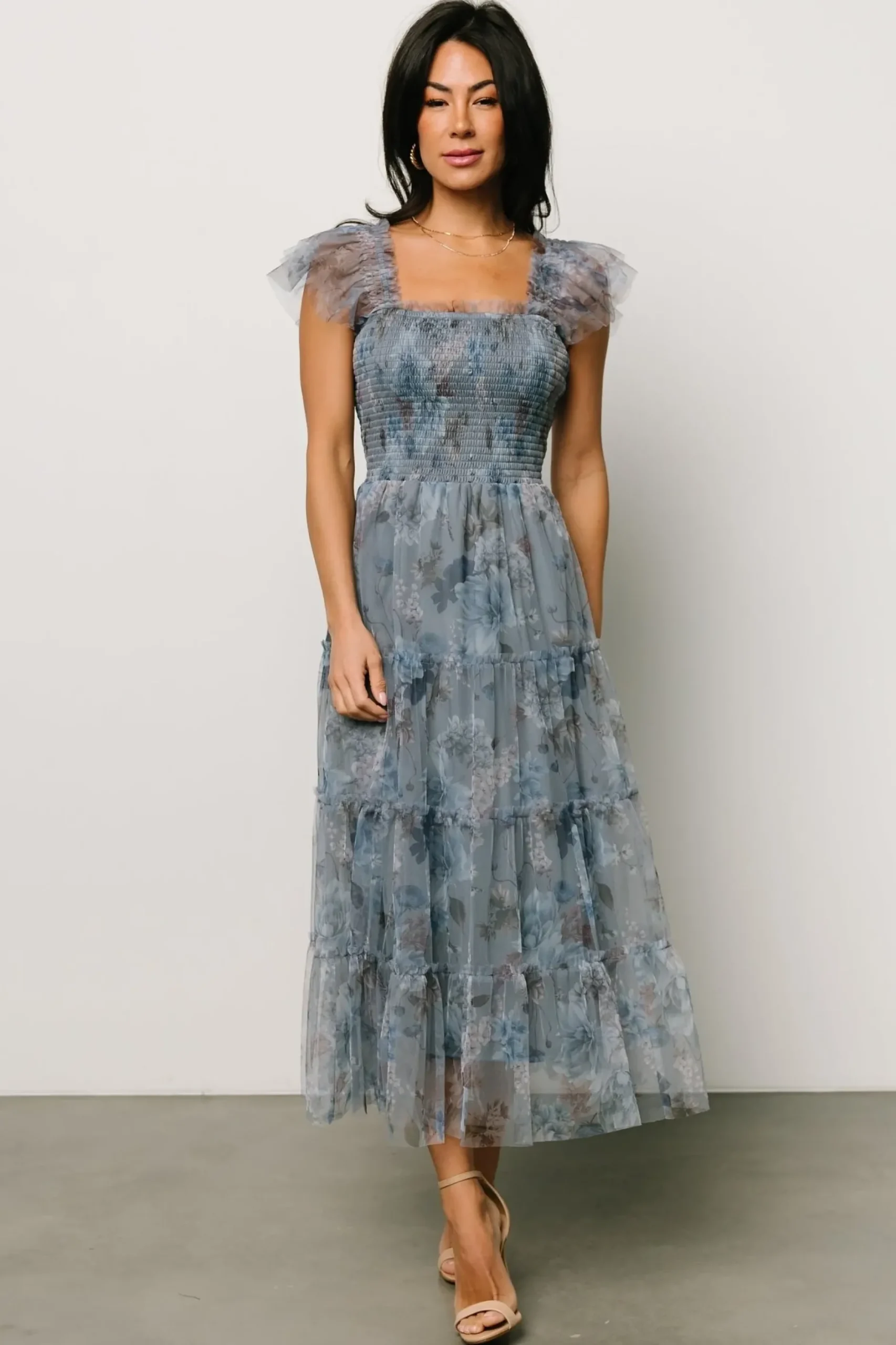 Baltic Born COMING SOON|Clementine Tulle Midi Dress | Dusty Blue Floral