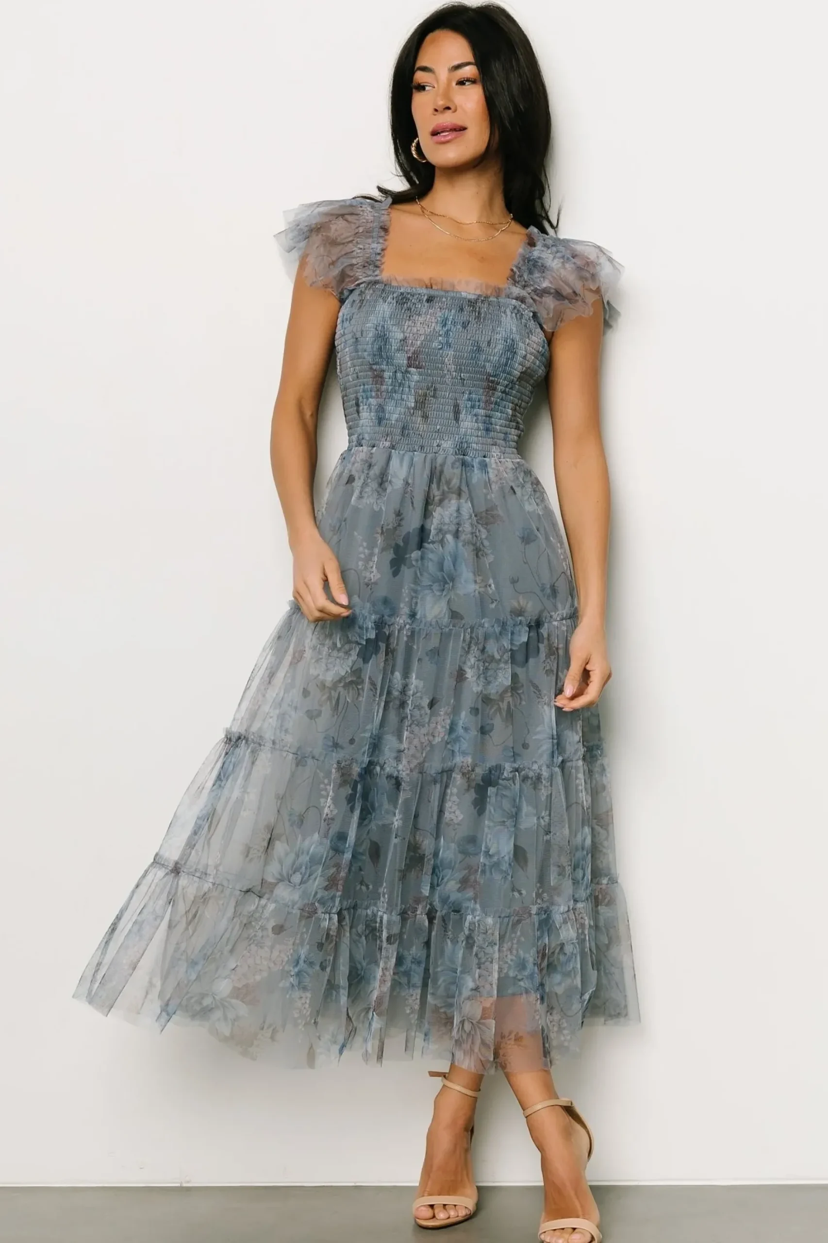 Baltic Born COMING SOON|Clementine Tulle Midi Dress | Dusty Blue Floral
