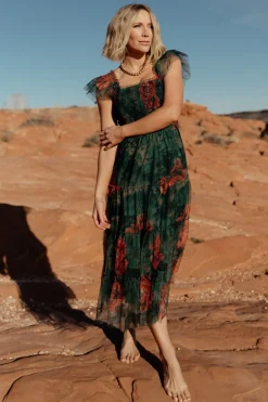 Baltic Born COMING SOON|Clementine Tulle Midi Dress | Dark Green Floral