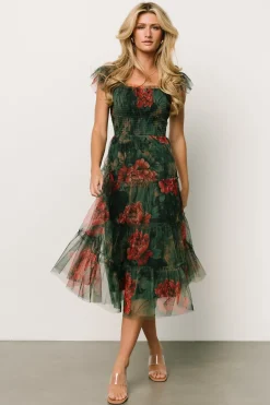 Baltic Born COMING SOON|Clementine Tulle Midi Dress | Dark Green Floral