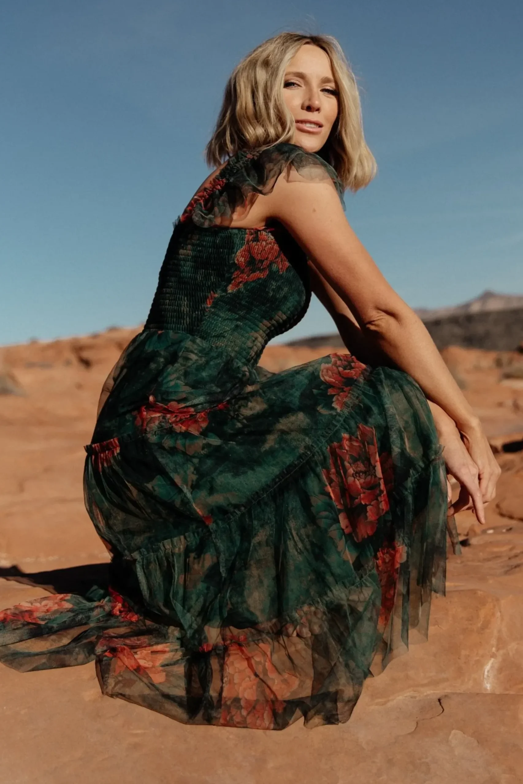 Baltic Born COMING SOON|Clementine Tulle Midi Dress | Dark Green Floral
