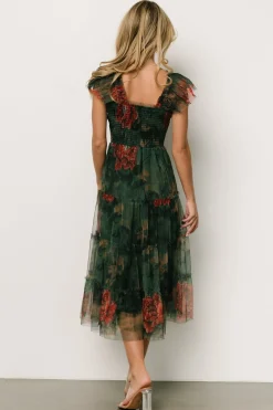 Baltic Born COMING SOON|Clementine Tulle Midi Dress | Dark Green Floral