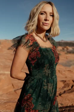 Baltic Born COMING SOON|Clementine Tulle Midi Dress | Dark Green Floral