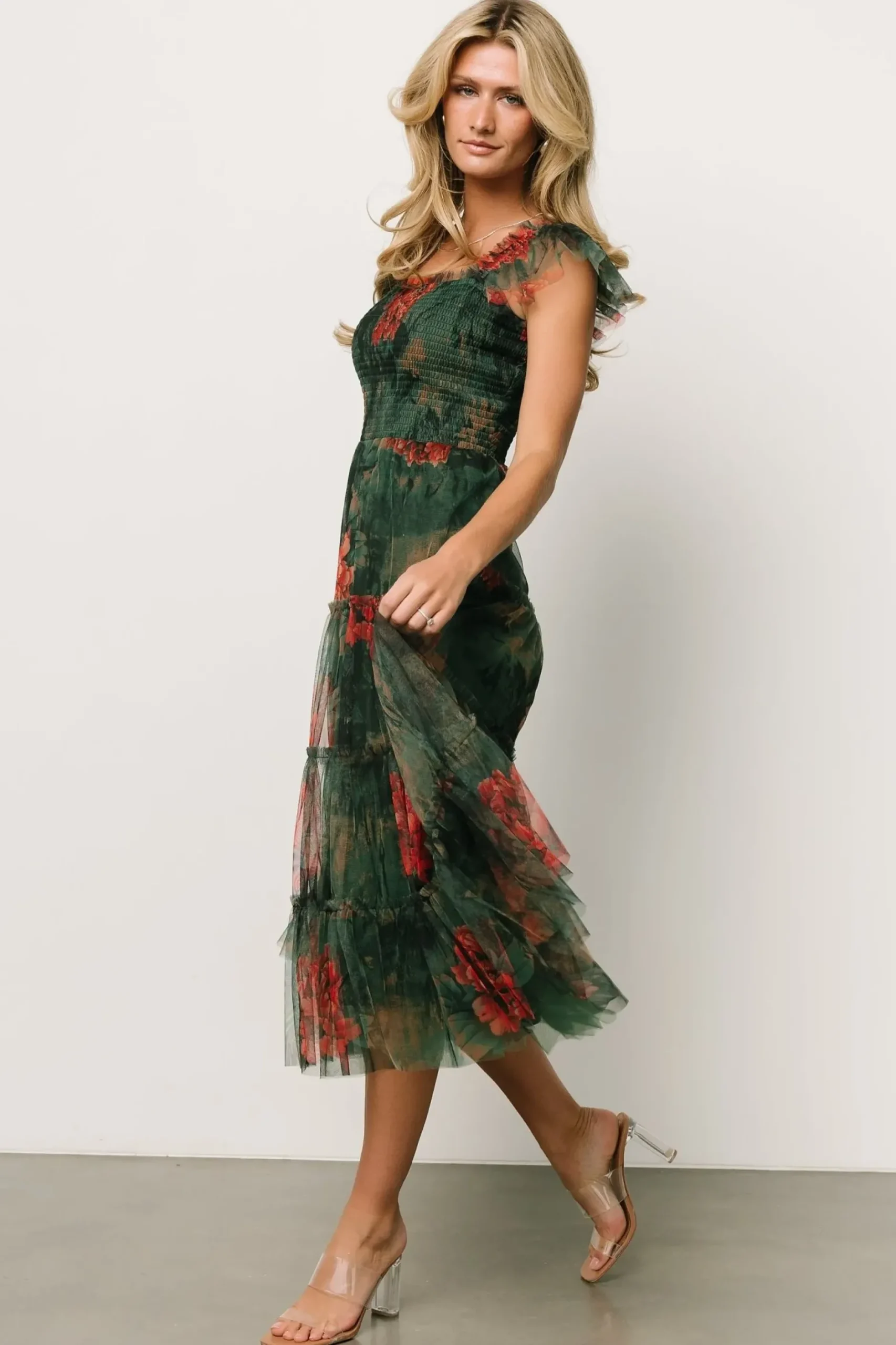 Baltic Born COMING SOON|Clementine Tulle Midi Dress | Dark Green Floral