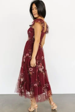Baltic Born COMING SOON|Clementine Tulle Midi Dress | Wine Multi