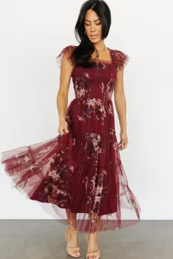 Baltic Born COMING SOON|Clementine Tulle Midi Dress | Wine Multi