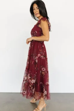 Baltic Born COMING SOON|Clementine Tulle Midi Dress | Wine Multi
