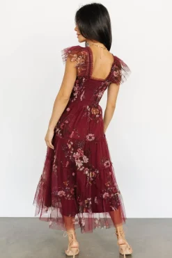 Baltic Born COMING SOON|Clementine Tulle Midi Dress | Wine Multi