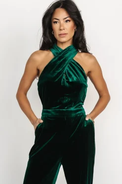 Baltic Born JUMPSUITS + ROMPERS|Cleopatra Velvet Jumpsuit | Dark Green