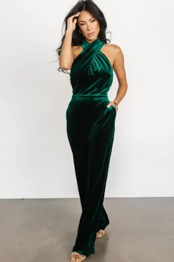 Baltic Born JUMPSUITS + ROMPERS|Cleopatra Velvet Jumpsuit | Dark Green