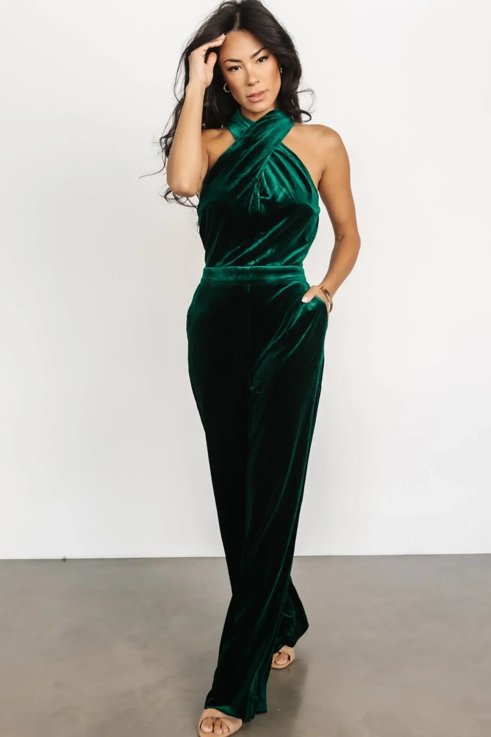 Baltic Born JUMPSUITS + ROMPERS|Cleopatra Velvet Jumpsuit | Dark Green