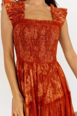 Baltic Born WEDDING SUITE|wedding guest|Cora Smocked Tulle Dress | Rust Floral