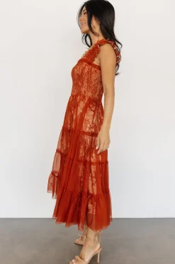 Baltic Born WEDDING SUITE|wedding guest|Cora Smocked Tulle Dress | Rust Floral