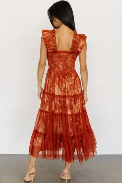 Baltic Born WEDDING SUITE|wedding guest|Cora Smocked Tulle Dress | Rust Floral