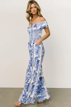 Baltic Born JUMPSUITS + ROMPERS|Cordelia Off Shoulder Jumpsuit | Blue + White