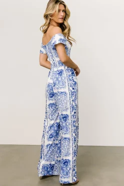 Baltic Born JUMPSUITS + ROMPERS|Cordelia Off Shoulder Jumpsuit | Blue + White